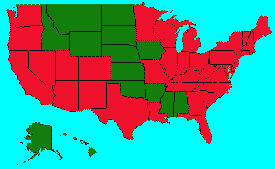 map of the U.S. with the 36 states and DC I've visited marked in red